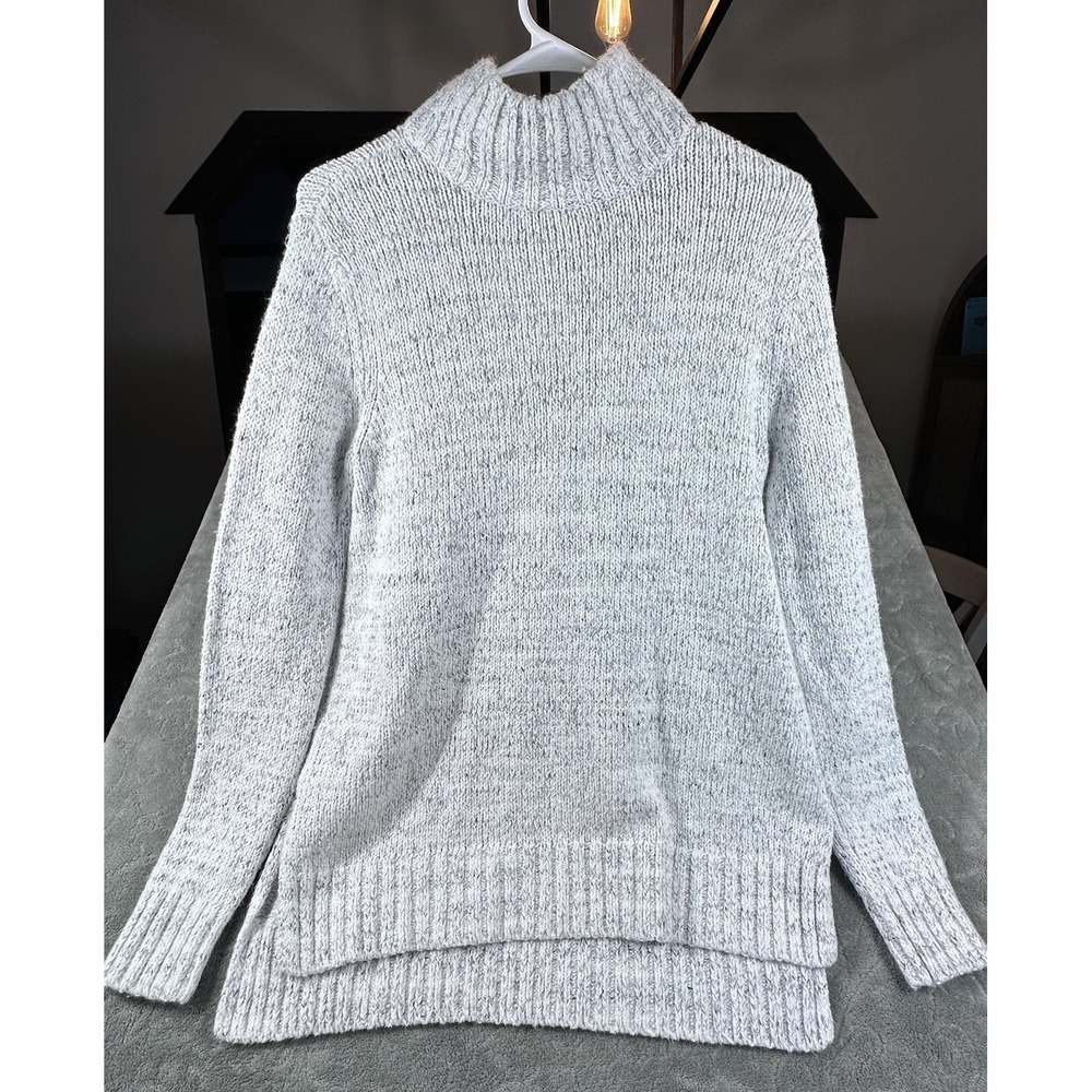 L.L. Bean Signature Sweater Womens S  Gray Marled Mock Neck Pullover Cozy Soft
